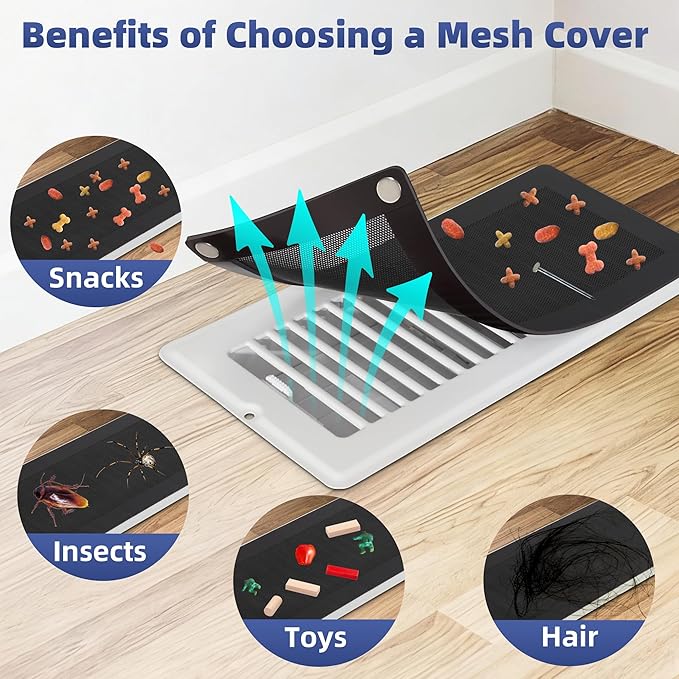 Magnetic Vent Mesh- 4 Pack, 5 x 11 inch Strong Magnetic Vent Covers for Home Floor, Ceiling and Wall Registers, Ventilate While Prevent Objects from Entering, Durable and Solid - Black - Image 5