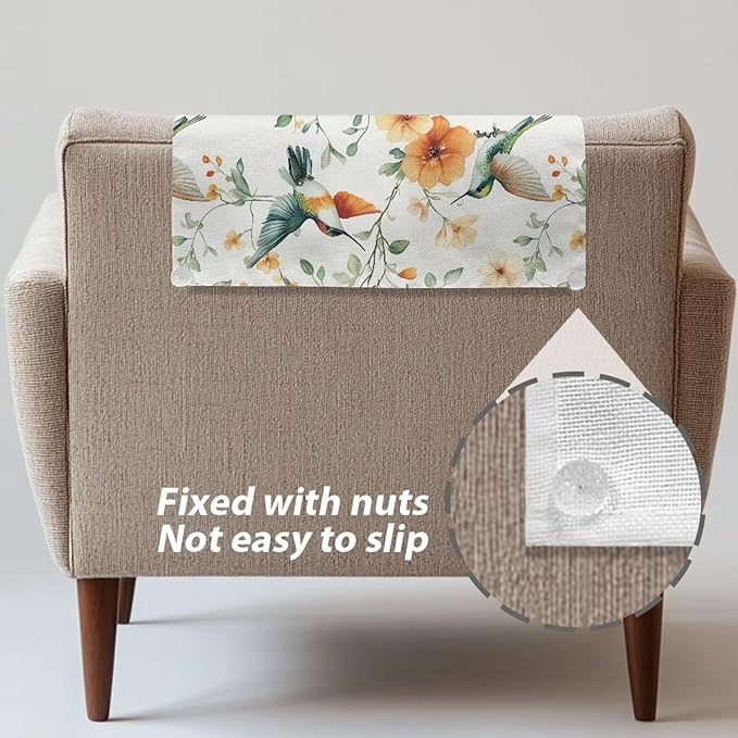 Hummingbird Flower Recliner Headrest Cover Lazy Boy Sofa Headrest Cover No-Slip Chair Arm Covers Protectors Fade Resistant Furniture Couch Headrest Protector Chair Back Covers - Image 6
