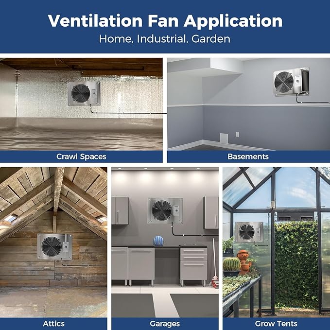 ALORAIR 780CFM Crawlspace Ventilation Fan with Humidistat, IP55 Rated Basement Stainless Steel Exhaust Fan, Built-In Isolation Net 9.13 Inch Foundation Vent Fan for Crawl Space,Garage,Attic,Grow Tent - Image 5