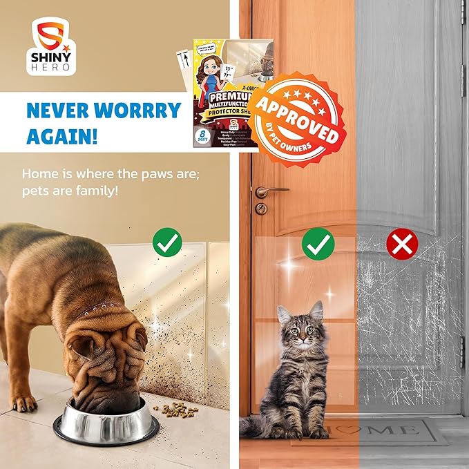 8-Pack - Clear Wall & Door Protector from Dog Scratching - Anti Cat Couch Guard Plastic Sheets, Furniture Self-Adhesive Removable Sticky Tape, Transparent Thick Sofa Scratch Deterrent Frame Cover Film - Image 2