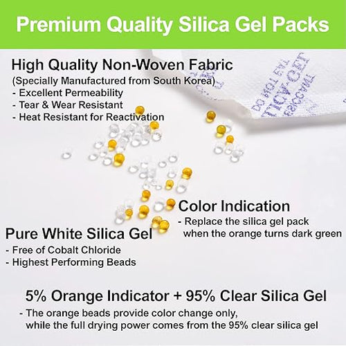 10-Pack 100g Extra Large Silica Gel Packets – Premium Rechargeable Desiccant with Color Indicating Beads for Cabinets, Tool Kits, Storage Boxes & Equipment - Image 2