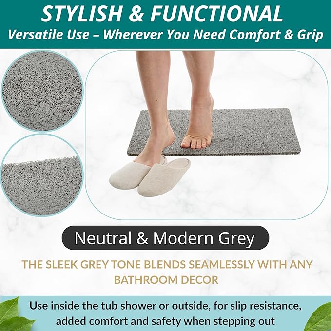 ENKOSI Loofah Non-Slip Shower and Bath Mat - Soft Cushioned Comfort - No Suction Cups for Smooth or Textured Tubs - Fast Draining - Safety for Bathroom, Family, Kids, and Elderly 24x16 (Grey) - Image 4