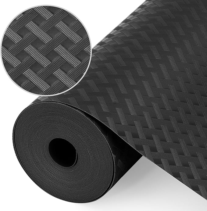 Shelf Liners, Non-Adhesive Drawer Liner, Waterproof & Oil-Proof Kitchen Cabinet Cupboard Liner Plastic EVA Material BPA Free Fridge Liner Mats Paper Protector for Shelves (Black/24in x 240in) by Origuuds