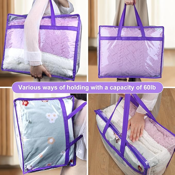 2 Pack Clear Zippered Storage Bags for Clothes, Closet Organizers and Storage Vinyl Bag for Bedding, Linen, Blankets, Comforters, Clothes & Toys Multi Purpose & Space Saver PVC Organizers - Image 7