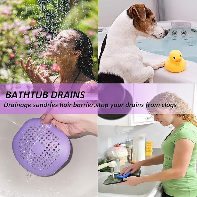 Hair Drain Catcher,Square Drain Cover for Shower Silicone Hair Stopper with Suction Cup,Easy to Install Suit for Bathroom,Bathtub,Kitchen 2 Pack (Purple) - Image 4