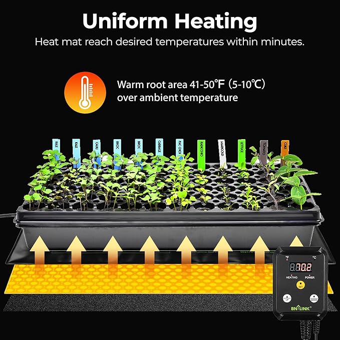 BN-LINK Seedling Heat Mat Heating Pad 48" x 20.75" with Digital Thermostat Controller Combo Set Waterproof for Indoor Seed Starting and Plant Germination - Image 3
