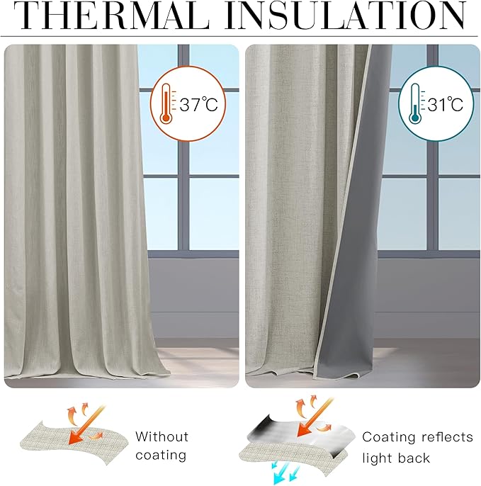 RYB HOME Cream 100% Blackout Curtains 63 inch Long, Light Blacking & Thermal Insulated Curtains for Nursery/Bedroom/Kids'Room, Back Tab & Rod Pocket Window Treatment, W52 x L63, 2 Panels - Image 4