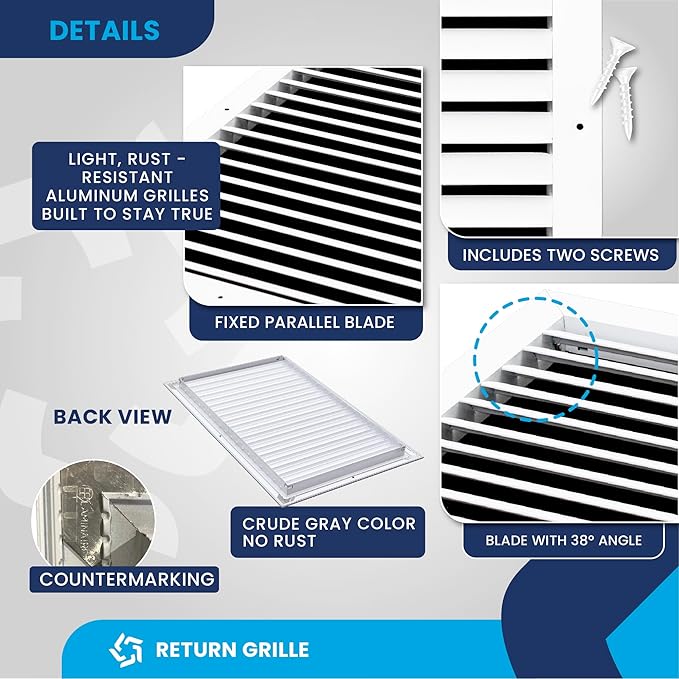 12x20 Inch (Duct Opening) Air Return Vent Cover Decorative – Premium Aluminum AC Vent Cover for Ceiling & Wall, Rustproof Grille, Ideal for Home HVAC Grille, Durable & Easy to Install by ACLAMINAIRE - Image 9