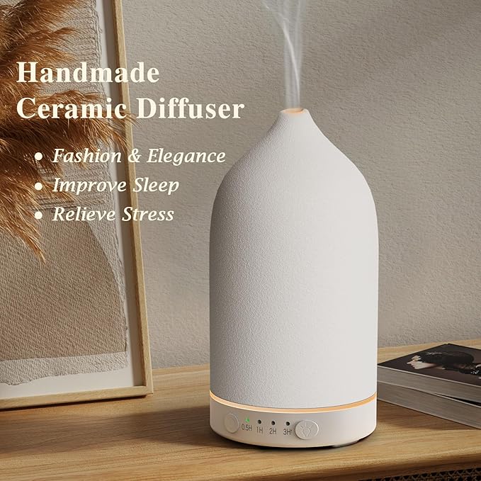 Diffuserlove Ceramic Essential Oil Diffuser 160ML Aromatherapy Diffuser for Home Bedroom Room Cool Mist Humidifier Stone Air Diffusers (Size:6.8" H x 3.6" W) - Image 5