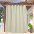 RYB HOME Extra Wide Outdoor Curtains for Patio Waterproof Tab Top Heavy Duty Thermal Insulated in Summer Full Coverage Privacy for Porch, Gazebo & Pergola, W100 x L84, Beige, 1 Panel by RYBHOME