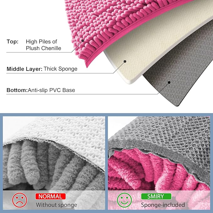 Smiry Luxury Chenille Bathroom Rugs 59x24, Extra Soft and Absorbent Shaggy Bath Mat, Machine Washable, Non-Slip Plush Carpet Runner for Tub, Shower, and Floor, Home Decor Accessories, Hot Pink - Image 5