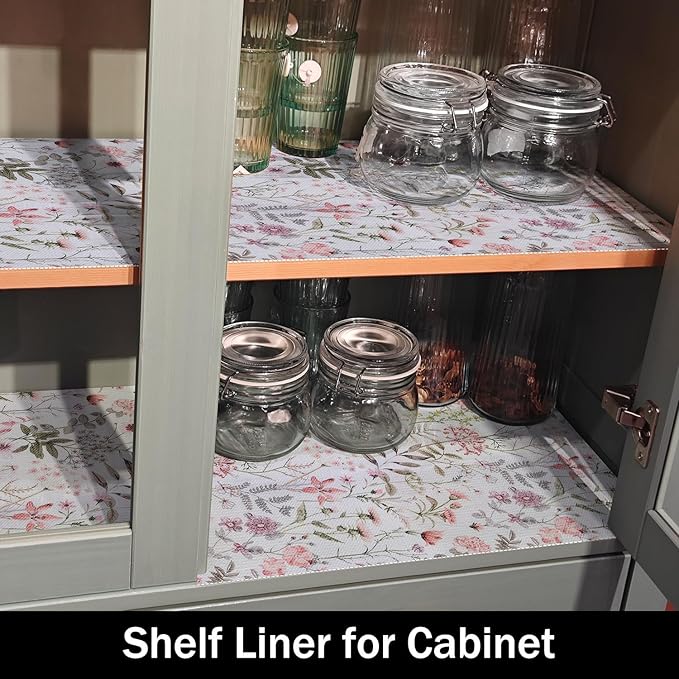 Leaf Floral Shelf Liners Non Adhesive and Strong Non-Slip Shelf and Drawer Liners for Kitchen Cabinet Wire Fridge, Waterproof Shelf Drawer Liner,Easy to Clean,12IN x 10FT - Image 7