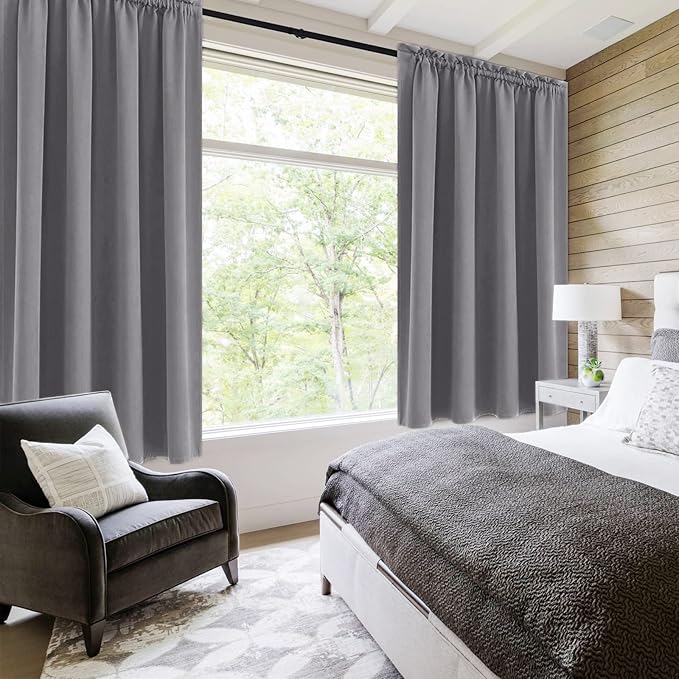 DWCN Grey Room Darkening Blackout Curtains - Thermal Insulated Privacy Energy Saving Window Curtain Drapes 52 x 45 inch Length, Set of 2 Bedroom Living Room Curtains - Image 2