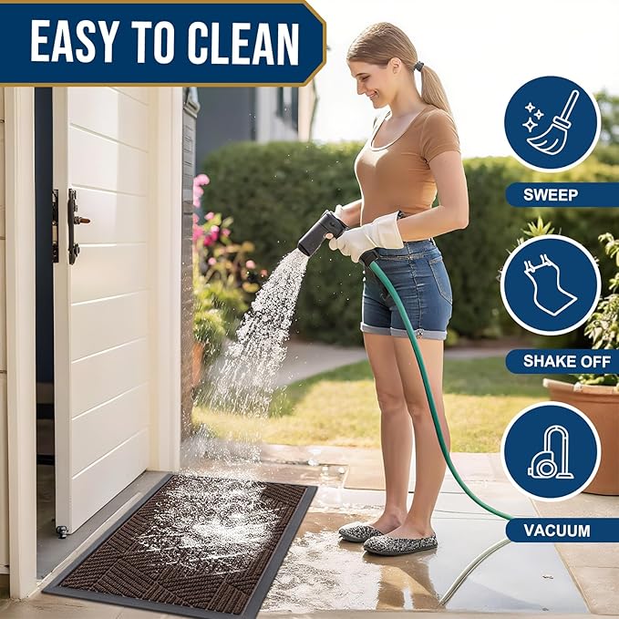 Smiry Front Door Mat Outside Entrance, Heavy Duty Sturdy Natural Rubber Doormat, Trap Dirt and Moisture, Easy Clean Low Profile Mats for Indoor Outdoor Entry, Irregular Triangle (47x32, Dark Brown) - Image 6
