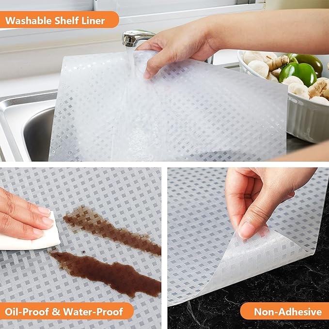 Shelf Liners for Kitchen Cabinets Refrigerator Liners Waterproof & Oil-Proof Kitchen Cupboard Liner Non-Slip Drawer Mats EVA Material Non Adhesive Fridge Liner for Shelves -Clear 11.8 x 393.7 Inches - Image 4