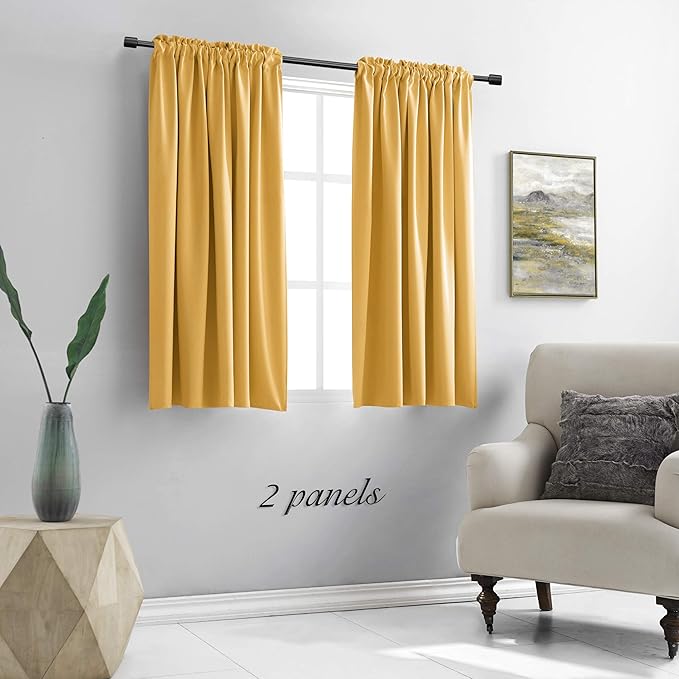 DONREN Gold Yellow Curtains for Bedroom - Blackout Thermal Insulated Curtain Panels with Rod Pocket (42 by 45 Inch,2 Panels) - Image 2