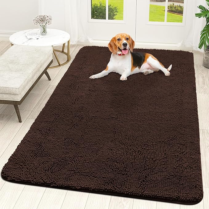 OLANLY Dog Door Mat for Muddy Paws 70x46, Absorbs Moisture and Dirt, Absorbent Non-Slip Washable Doormat, Quick Dry Chenille Mud Mat for Dogs, Entry Indoor Entryway Carpet for Inside Floor, Brown by OLANLY