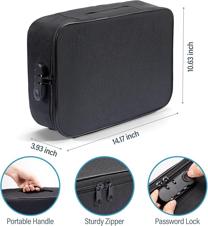 HOMEE Document Safe Box Waterproof,Document Bag with Lock,3 Layers File Pocket Holder with Durable Zipper,File Storage Case For Documents,Portable Travel Home Passport Organizer Storage Bag Safe Box - Image 2