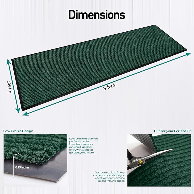 Durable Rubber Door Mat - Heavy Duty, Indoor/Outdoor, Easy Clean, Waterproof, Low-Profile Mat for Entry, Patio, Garage - Stylish (Green, 3 x 5 Feet) - Image 3