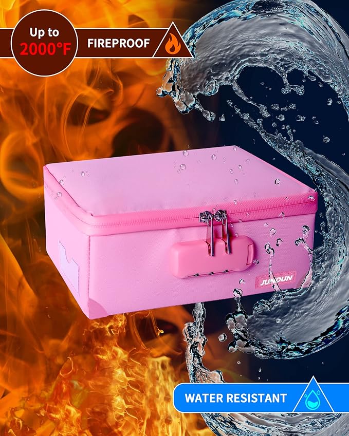 JUNDUN Index Card Holder with Lock,Collapsible Fireproof Index Card Box fits 1200 3x5-Inch Flash Cards - Business, Recipe, or Note Card Storage Boxes - Pink - Image 2