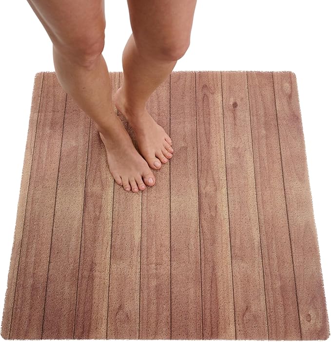 Square Shower Mat - Non Slip Shower Mats for Inside Shower - Extra Large 31x31 Shower Floor Mat Non Slip - Square Bath Mat for Shower - Secure Anti Slip Loofah Shower Bath Mat (31x31 Wood Teak) by ENKOSI