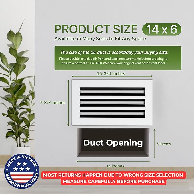 Modern Air Vent Cover 14x6 (Duct Opening) - Aluminum Linear Slot Diffuser, Decorative White HVAC Register with Slim Design for Wall & Ceiling, Quiet & Adjustable Airflow - Image 3