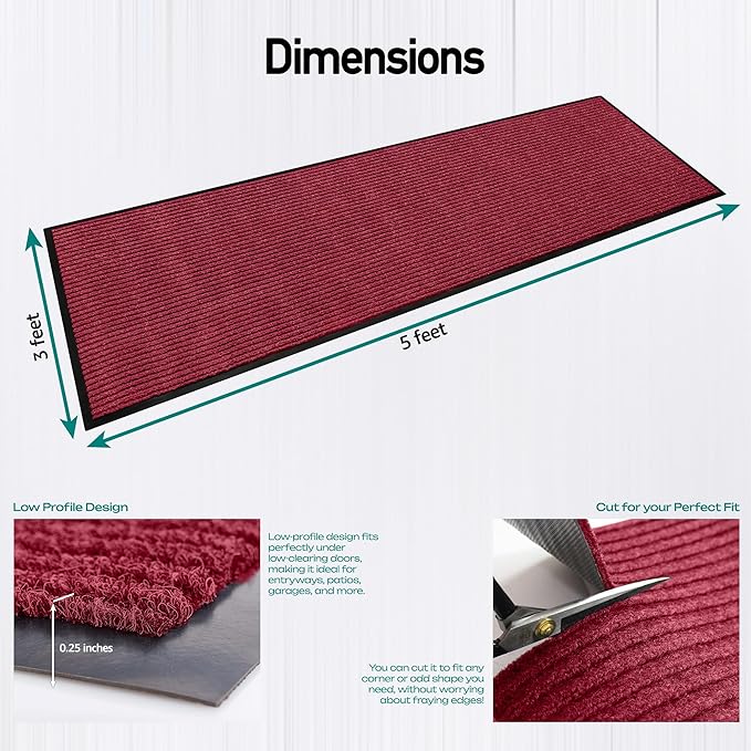 MaxMat® Extra Large Commercial Door Mat, Rubber Border Heavy Duty Door Mat, Waterproof, Low-Profile, Easy to Clean, Rubber Entry Mat. (Red, 3 x 5 Feet) - Image 2
