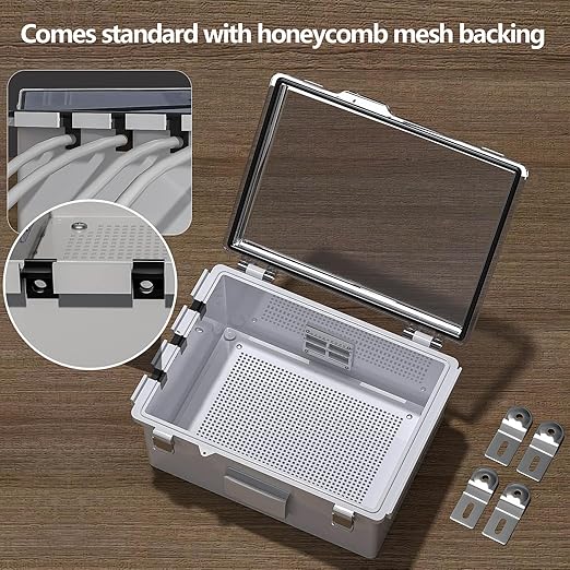 ABS Electrical Junction Box, Ventilated Design, Cable Grommets, IP65 Waterproof Enclosure, Indoor/Outdoor Use with Mounting Panel (Clear Cover, 11.8"x7.9"x5.1") - Image 5