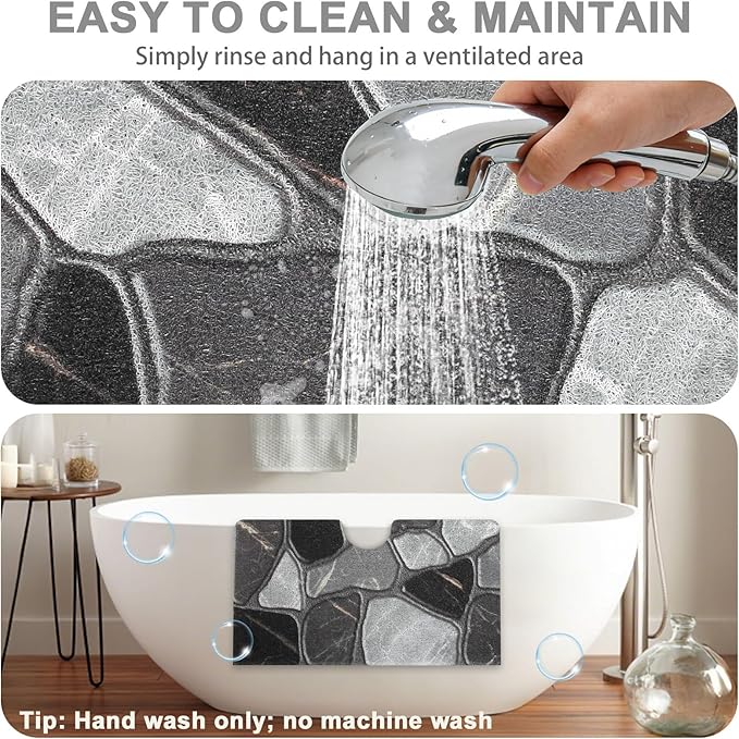 Square Shower Mat Non Slip: 24x24 Inch Extra Large Shower Mats for Inside Shower, Anti Slip Shower Floor Mat, Loofah Shower Stall Mats for Elderly, Non Slip Shower Mat with Drain Hole in Middle - Image 5