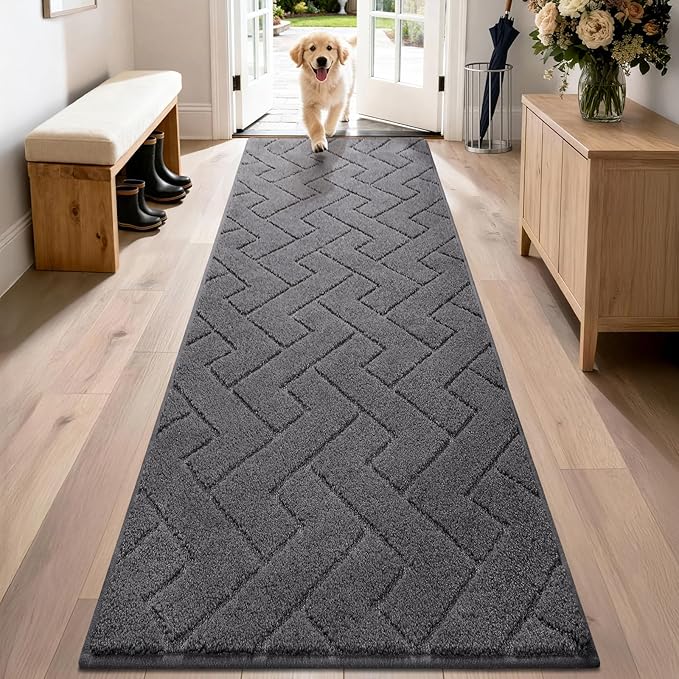 PURRUGS Dirt Trapping Door Mat 24" x 84", Non-Slip Machine Washable Entry Rug, Dog Doormat, Indoor Front Door Mat, Super Absorbent Entryway Rug for Muddy Shoes & Paws, Charcoal by PURRUGS