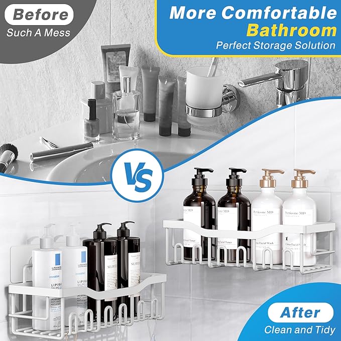 Shower Caddy 2 Pack,Adhesive Shower Organizer for Bathroom Storage&Home Decor&Kitchen organizers and storage,No Drilling,Large Capacity,Rustproof Stainless Steel Bathroom Organizer,Bathroom Decor Sets - Image 3