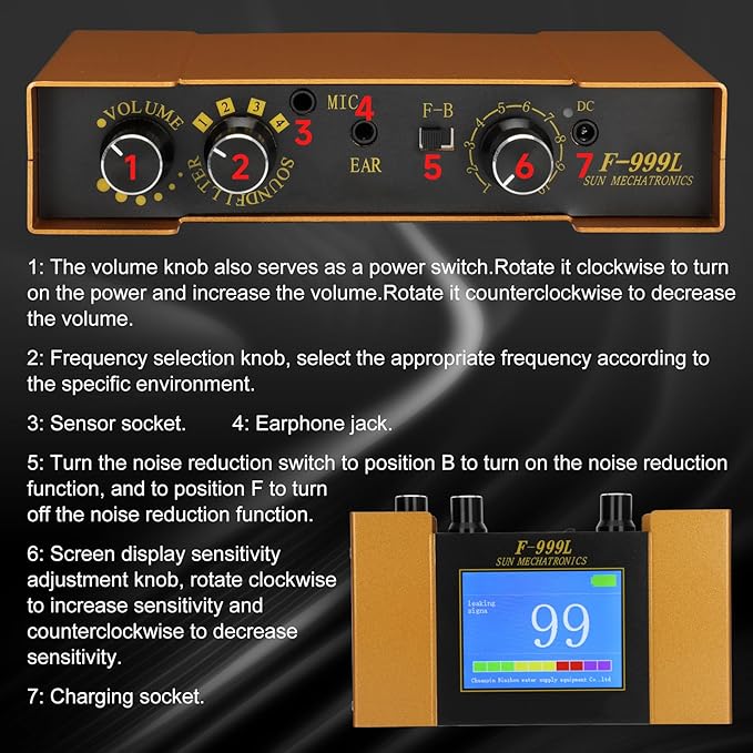 Underground Water Leak Detector, Water Pipe Leak Detector, Two Size Sensors Precise Positioning, High-Sensitivity Digital Display Leakage Sensor, Carrying Case - Image 8