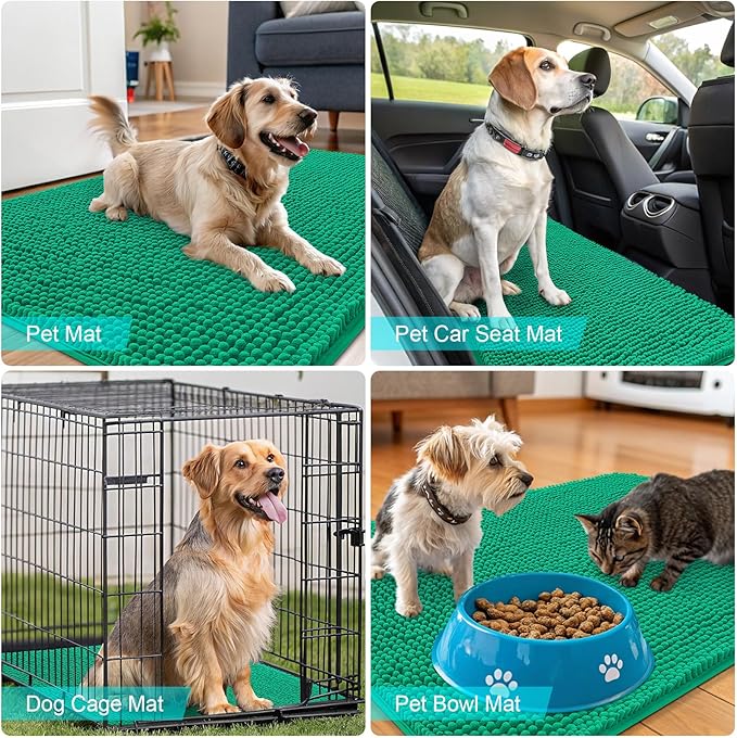 OLANLY Dog Door Mat for Muddy Paws 36x24, Absorbs Moisture and Dirt, Absorbent Non-Slip Washable Doormat, Quick Dry Chenille Mud Mat, Entry Indoor Entryway Carpet for Inside Floor, Emerald Green - Image 7