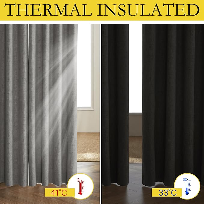 NICETOWN Grizzle Gray Vintage Linen 100% Blackout Curtains for Living Room, Thermal Insulated Curtains 108“ Long, Noise Reducing Window Treatment Drapes for Home Office, 62" Wide Per Panel, Set of 2 - Image 3