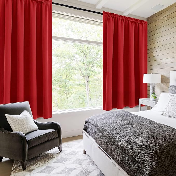DWCN Christmas Blackout Curtains Room Darkening Thermal Insulated Bedroom Curtains Window Curtain Panels, 52 x 45 inches Long, Set of 2 Red Rod Pocket Drapes - Image 2
