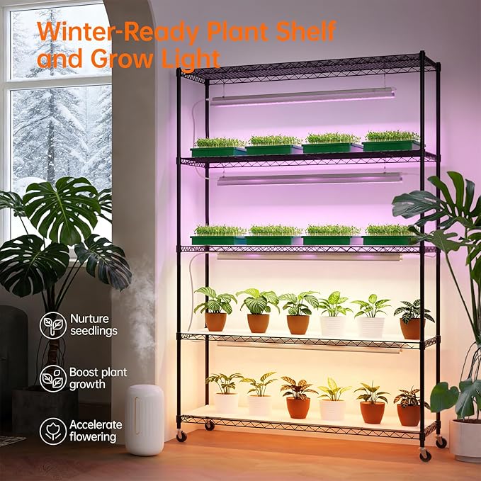 Bstrip Plant Stand with Grow Lights, 5 Tier Large 47.2x17.8x71IN Plant Shelf Indoor with 3FT T5 144w Grow Light, 3 Mode Full Spectrum LED Plant Light with Timer for Indoor Plants, Spring Seed Starting - Image 2