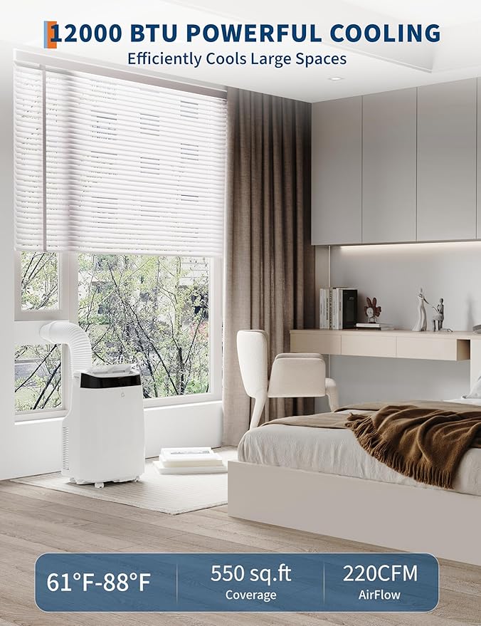 GarveeLife 12000 BTU Portable Air Conditioner 3-In-1 with Remote Control, 24H Timer, Quiet Operation, Freestanding AC Unit Cools Rooms Up to 550 Sq.Ft, Fan & Dehumidifier for Home Garage RV - Image 3