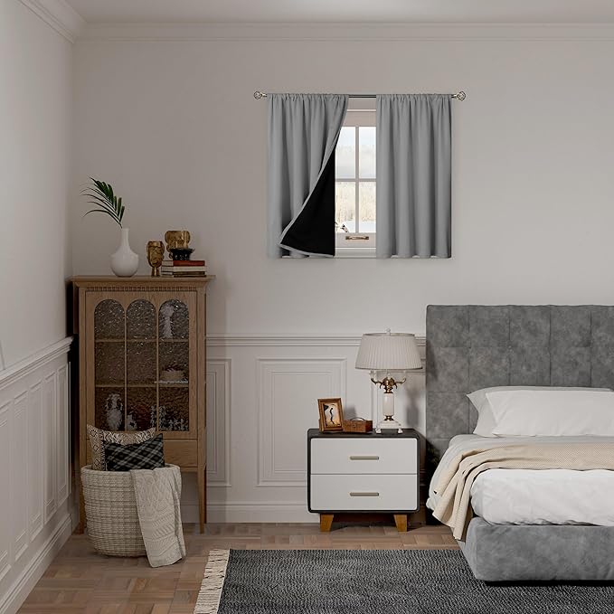 BGment 100% Blackout Curtains for Bedroom 54 Inch Length 2 Panels, Thermal Insulated Room Darkening Curtains Rod Pocket Soundproof Bedroom Living Room Window Curtains, Dove Grey, Each 42 Inch Wide - Image 2