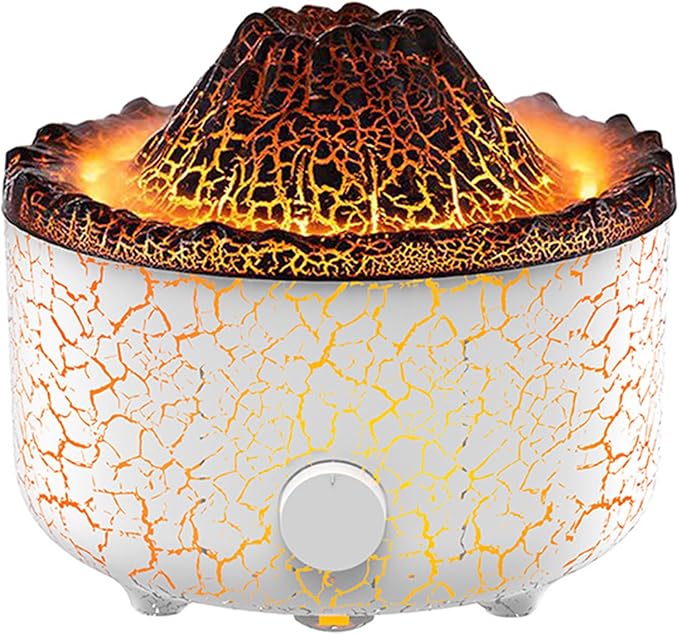 Aromatherapy Essential Oil Diffuser, 560ml Ultrasonic Cool Mist Diffuser/Humidifier with Flame & Volcano 2 Mist Mode, for Bedroom,Office,Home, Auto Shut-Off, Remote Control, Gift (White) by Yaledi