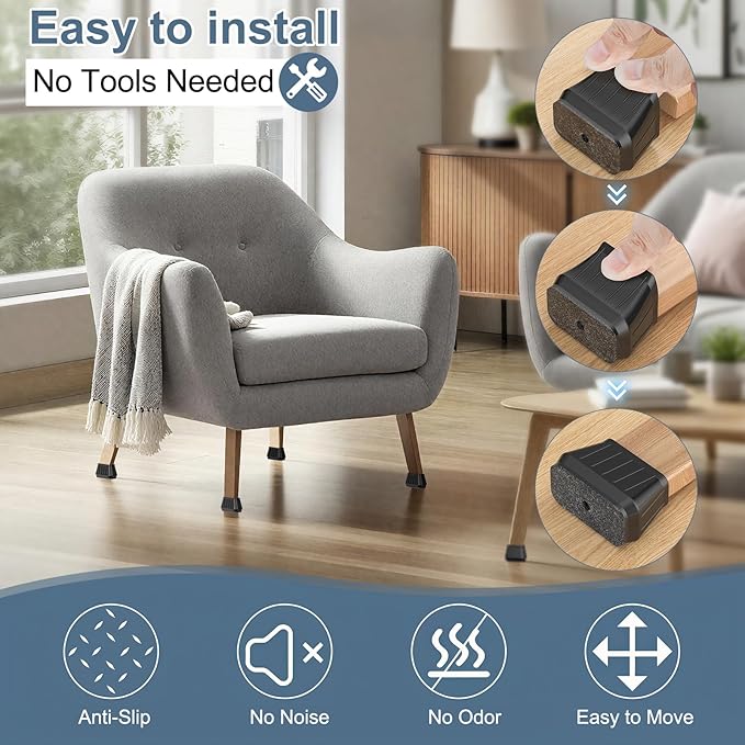 24PCS Rectangular Chair Leg Floor Protectors for Hardwood Floors, Thicken Rubber Chair Leg Cap Covers, Non Slip Furniture Leg Pads to Protect Wood Tile Floors from Scratches and Reduce Noise - Image 5