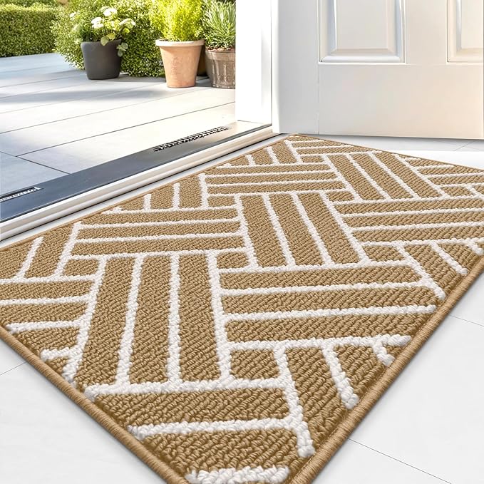 OLANLY Indoor Door Mat, 36x24 Inch, Dirt Resistant and Absorbent, Non-Slip Rubber Backing Floor Mats, Easy Clean Low-Profile Doormat for Entryway, Front Door, and Inside Entrance, Beige by OLANLY