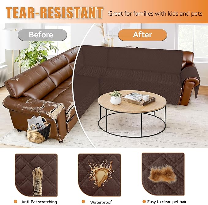 Arfntevss Waterproof Sectional Couch Covers L Shape Washable Velvet Sofa Cover for Sectional Non Slip U Shaped Corner Sofa Slipcover Sets Dog 6 Pcs Universal Furniture Protector (Dark Brown, Small) - Image 7