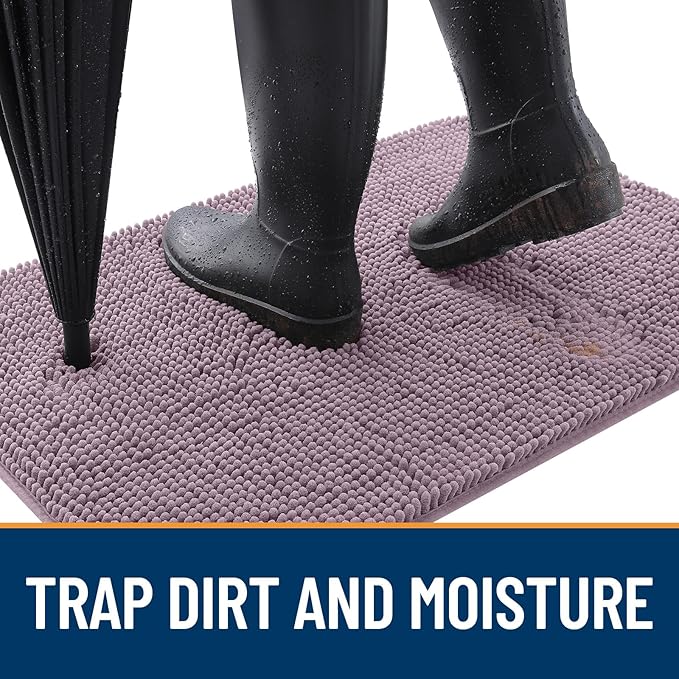 OLANLY Dog Door Mat for Muddy Paws 34x21, Absorbs Moisture and Dirt, Absorbent Non-Slip Washable Doormat, Quick Dry Chenille Mud Mat for Dogs, Entry Indoor Entryway Carpet for Inside Floor, Deep Plum - Image 2