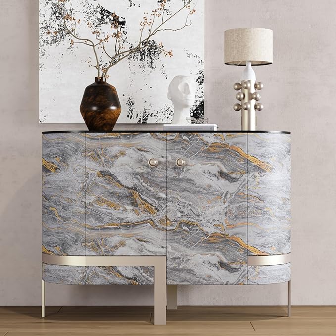 CRE8TIVE Matte Gold Grey Marble Contact Paper for Countertops Waterproof 12"x80" Slate Marble Wallpaper Peel and Stick Countertops Self Adhesive Removable Vinyl Paper for Kitchen Bathroom Desk Table - Image 5
