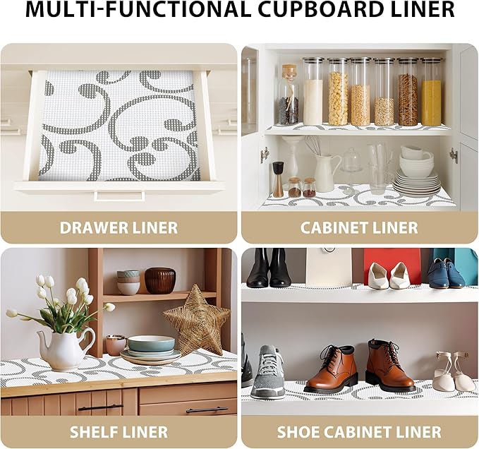 Shelf Liners for Cabinets-Drawer Liner Cabinet Liners for Shelves Kitchen,Non-Adhesive,Non-Slip,White Gray,12 in x 10Ft (120 inch) - Image 5