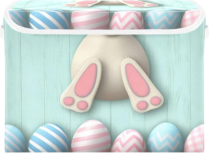 xigua Easter Bunny Storage Bins with Lids and Carrying Handle,Foldable Storage Boxes Organizer Containers Baskets Cube with Cover for Home Bedroom Closet Office by LLCxigua