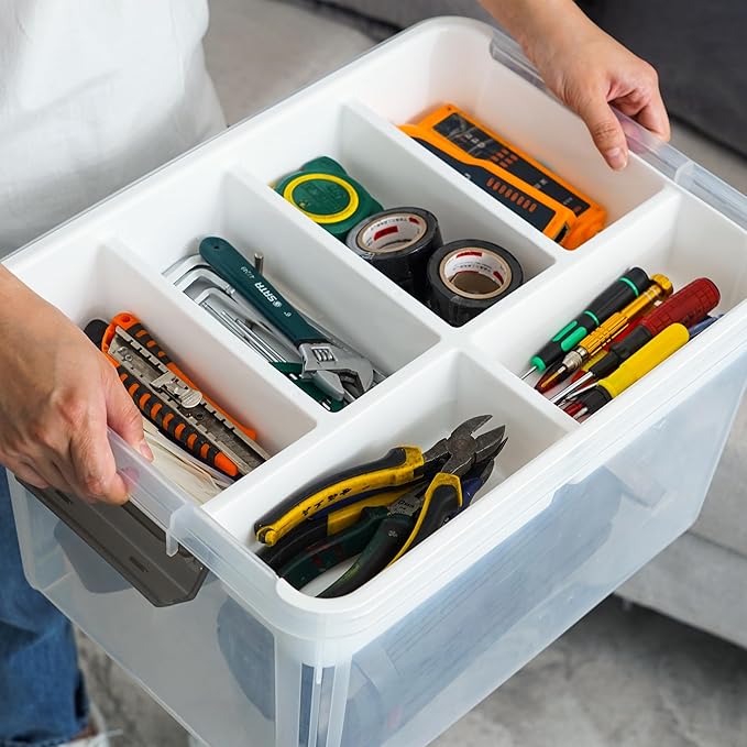 Citylife 32 QT Plastic Storage Bins with Removable Tray Large Stackable Storage Containers for Organizing Craft Storage and Storage Craft, Clothes, Files, Office Supplies, 4 Packs - Image 8