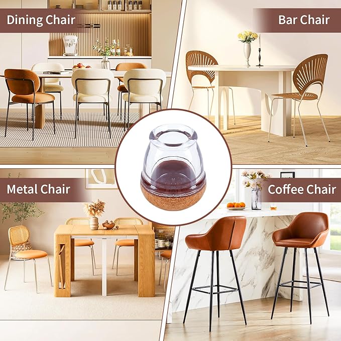 Ezprotekt 24 Pcs Extra Small Chair Leg Floor Protectors, Silicone Felt Chair Pads for Hardwood Floors, Round Chair Leg Caps, Felt Furniture Feet Covers for Dining Table, Clear (XS Fit: 2/5"-11/20") - Image 6