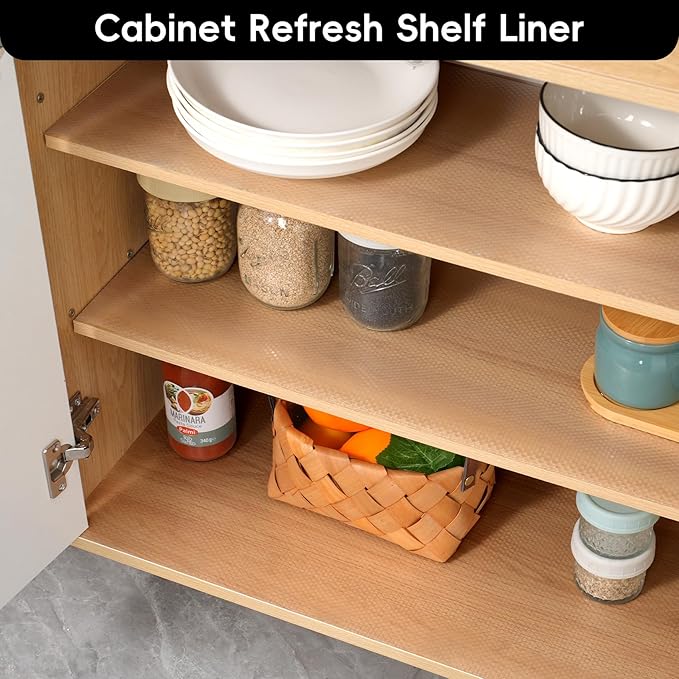 Shelf and Drawer Liner for Kitchen Cabinet，Non Adhesive Durable EVA Shelf Paper, Non Slip Waterproof Decorative Mats for Dresser Cupboard Refrigerator Bathroom Grip Shelves（Clear,20 in X 20 Ft ） - Image 5