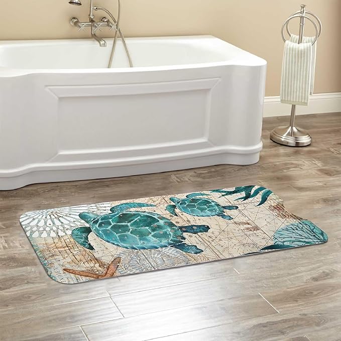 Sea Turtle Bathtub Mat Non Slip, Baby Bath Mat for Tub Rubber Tub Mat, Cute Kids Bath Mats for Bathroom Ocean Beach Anti Slip Shower Mat with Suction and Drain Holes Machine Washable, 40″X16″ - Image 6